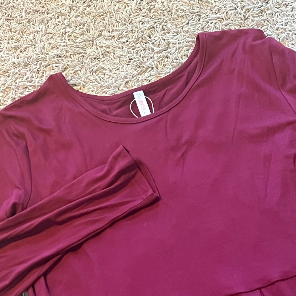 Doublju Womens Burgundy Long Sleeve‎ Empire Waist Pleated Pocket Dress Size L